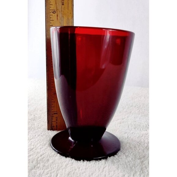Vintage Anchor Hocking Royal Rubby Red Glass Footed Tumbler Iced Tea MCM 5.5" - Picture 9 of 12